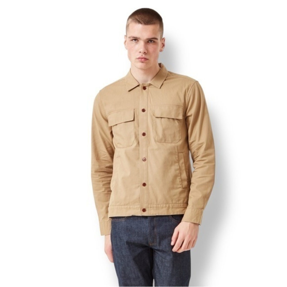 GANT Rugger Chino Cotton Overshirt Khaki Beige Button Collared Utility Jacket, S